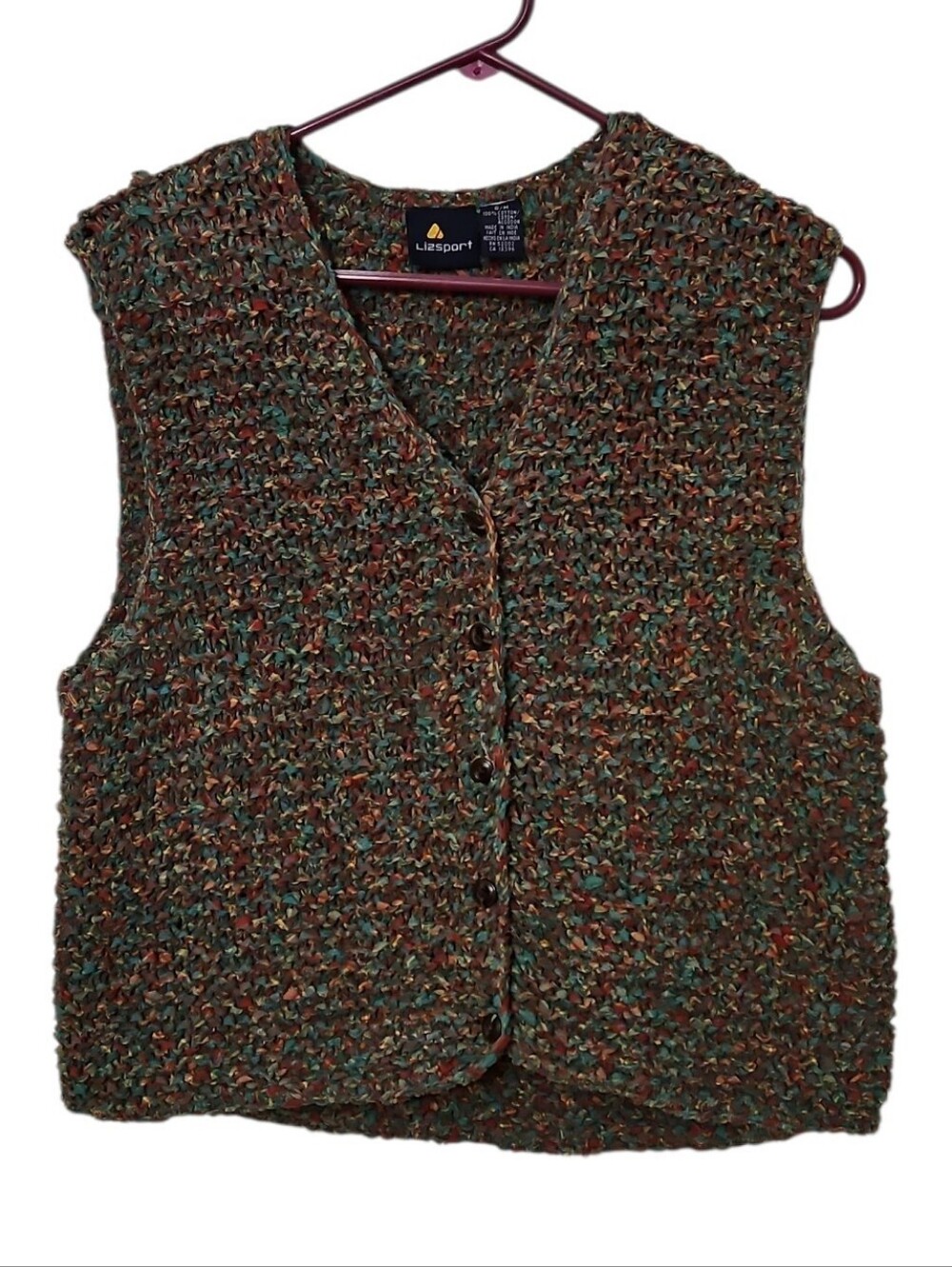 Y2K LizSport Chunky Woven 100% Cotton Multicolored Sweater Vest Sz S/M